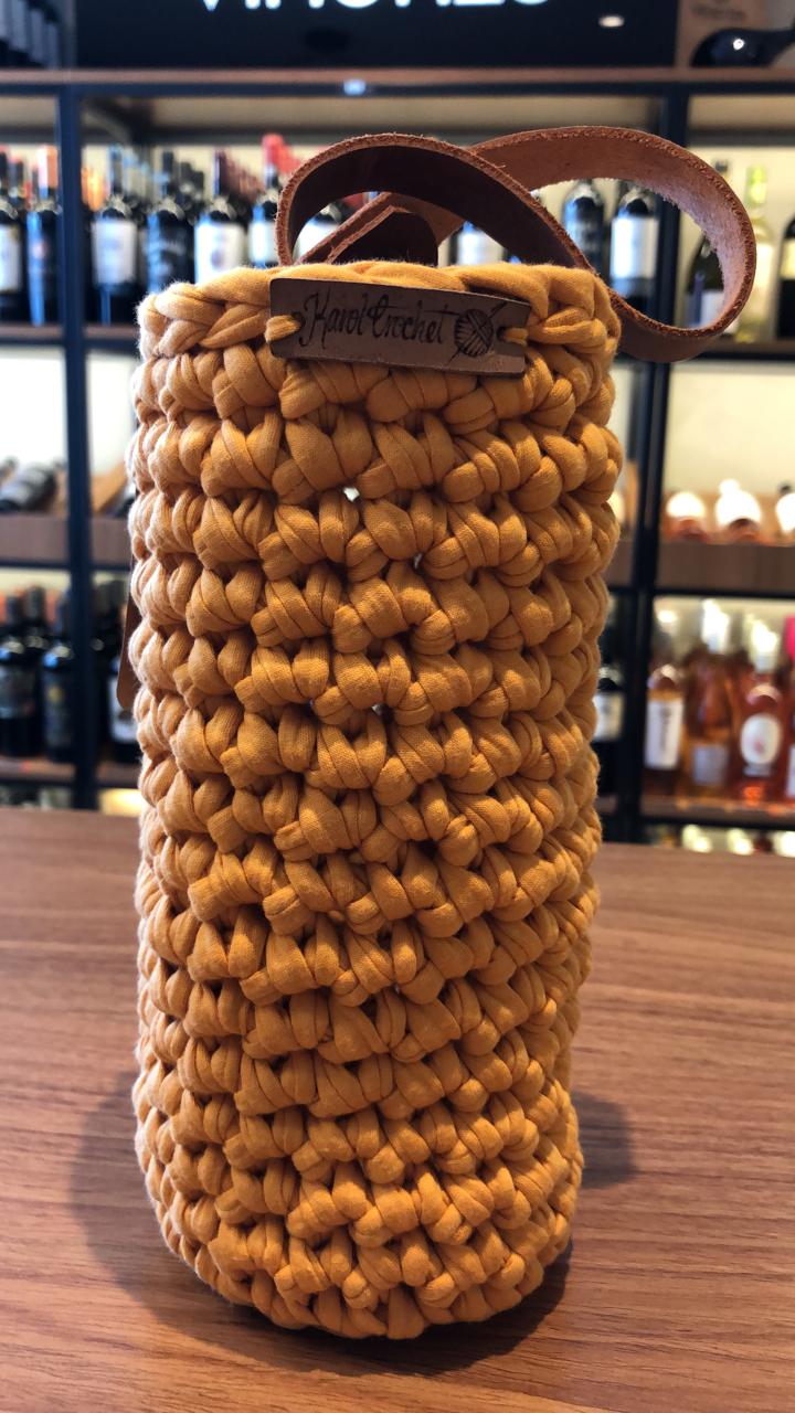 Porta Vinho Crochet Amarelo - Vinerize