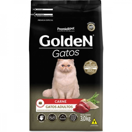 Ração Golden Gatos Adultos Carne - 1Kg