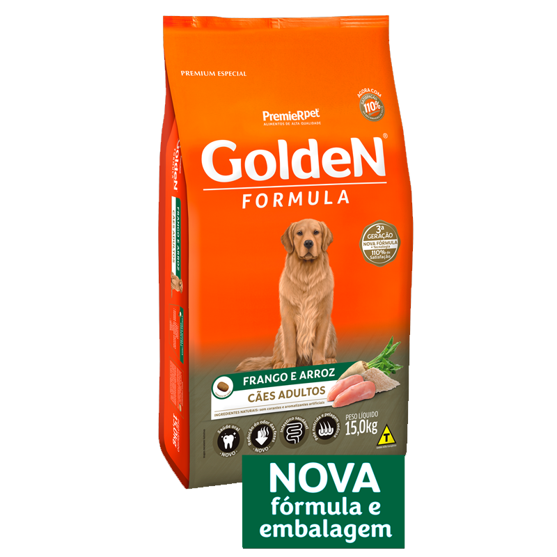 Ração Golden Fórmula Para Cães Adultos de Médio e Grande Porte - Frango e Arroz - 3Kg