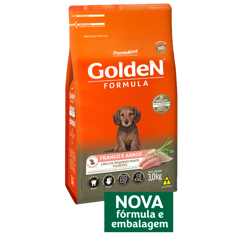 Ração Golden Fórmula Para Cães Filhotes de Pequeno Porte - Frango e Arroz - 3Kg