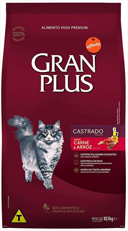 Ração Gran Plus Para Gatos Castrado Carne & Arroz - 10Kg
