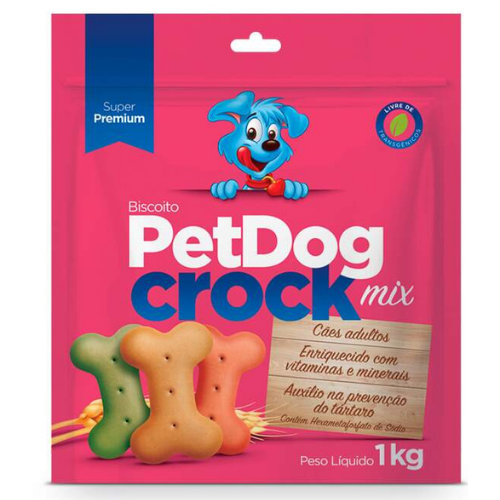 Biscoito para Cães PetDog Crock Super Premium Mix - Cães de Todas as Raças - 1 Kg