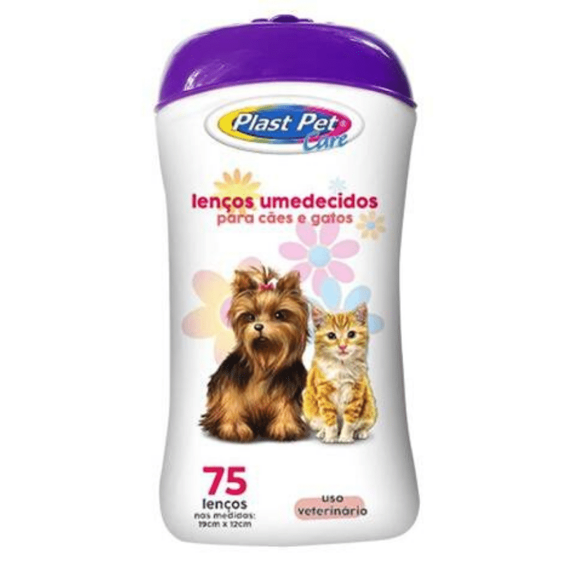 Lenço Umedecido para Cães e Gatos Plast Pet Care - 75 Unidades