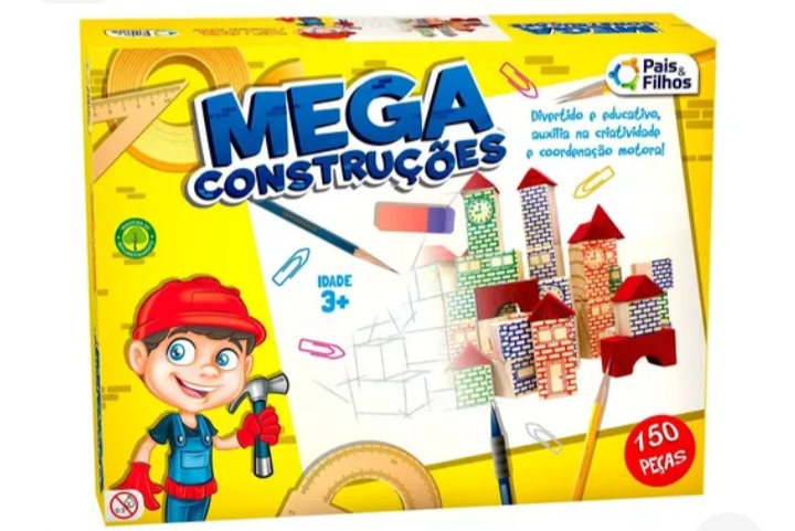 Jogo Mega Construções em Madeira 150 peças - Pais e Filhos