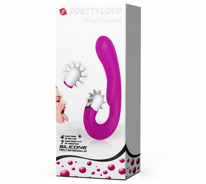 Mágic Tongue Vibrador com Estimulador Clitoriano em formato de Língua Rotativa- Pretty Love