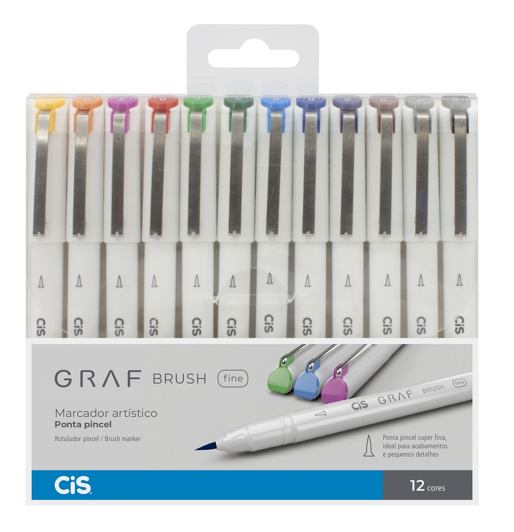 Conjunto de Marcador Artístico Cis Graf Brush Pen Fine c/ 12 unidades 