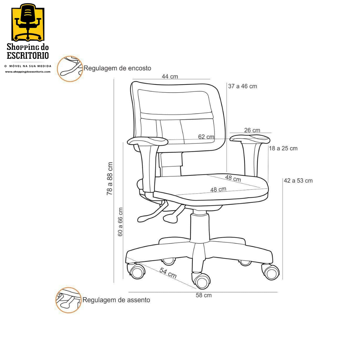 Cadeira Zip Giratória Ergonômica com Braços Reguláveis