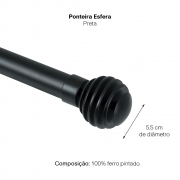 Kit Varão Para Cortina Extensivo - 1,20 a 2,10M Esfera Preta