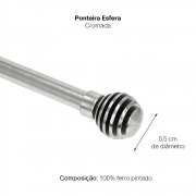 Kit Varão Para Cortina Extensivo 1,60 a 3,00M Esfera Cromada