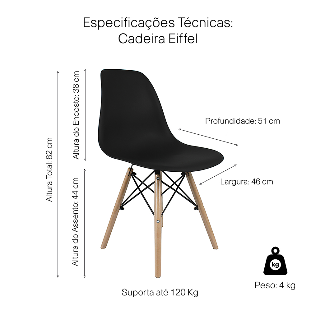 Kit 4 Cadeiras Eiffel Inova - Preta