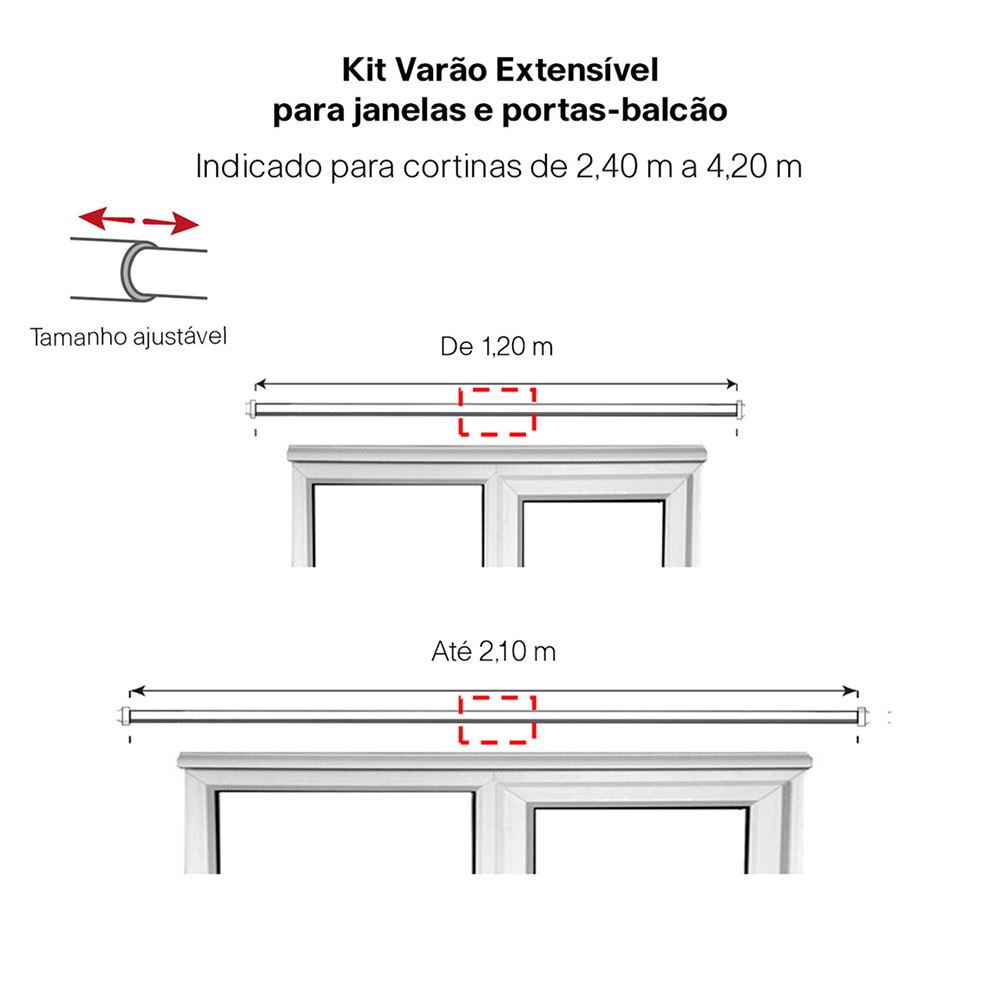 Kit Varão P Cortina Extensivo - 1,20 a 2,10m Ellegance Prata