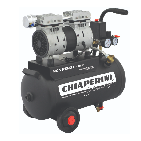 Motocompressor de ar Silencioso 21 litros 1HP - Chiaperini SilenciAR MC 5 Pés /21 1HP