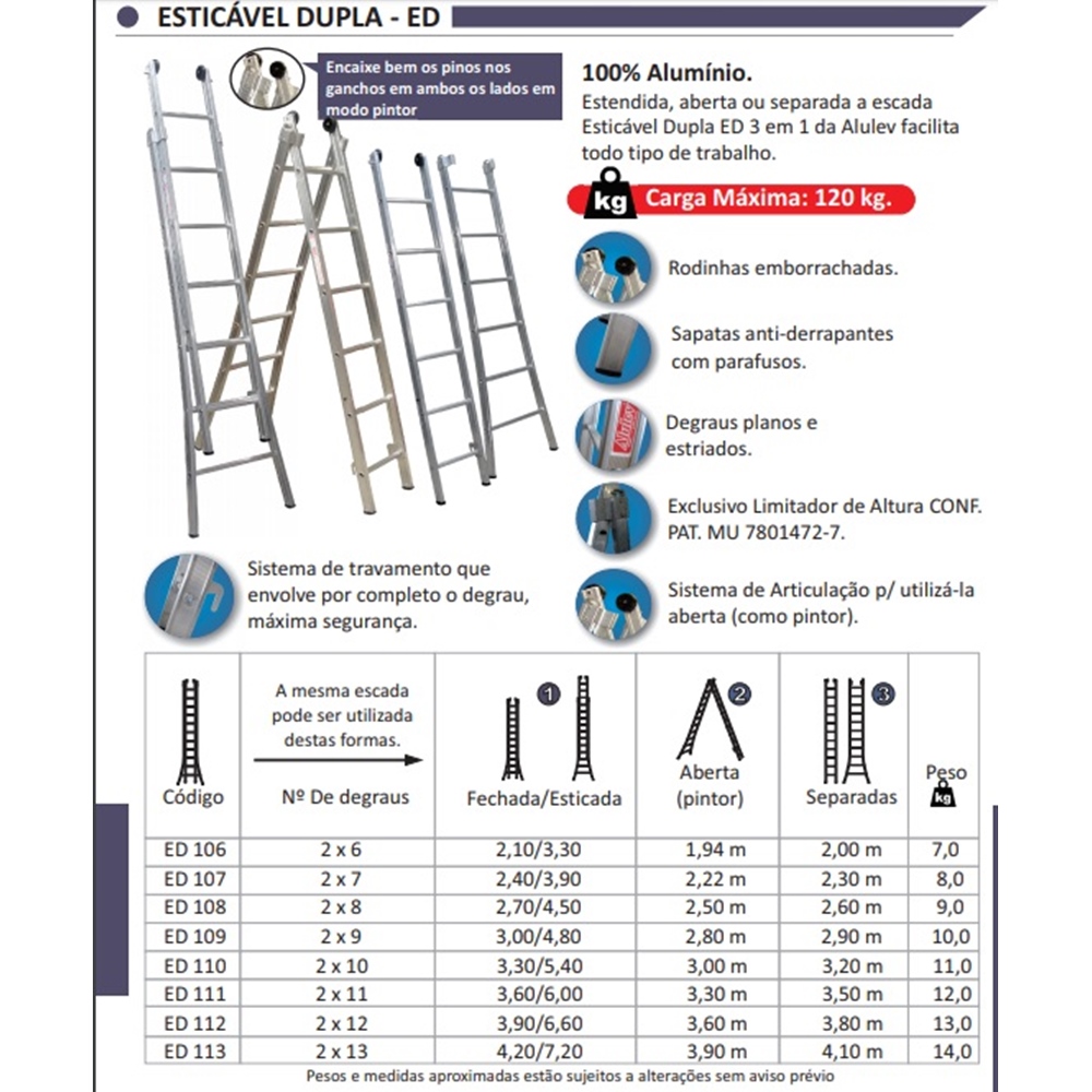 Escada Extensível Dupla 2x10 Degraus 3,30/5,40 Mts