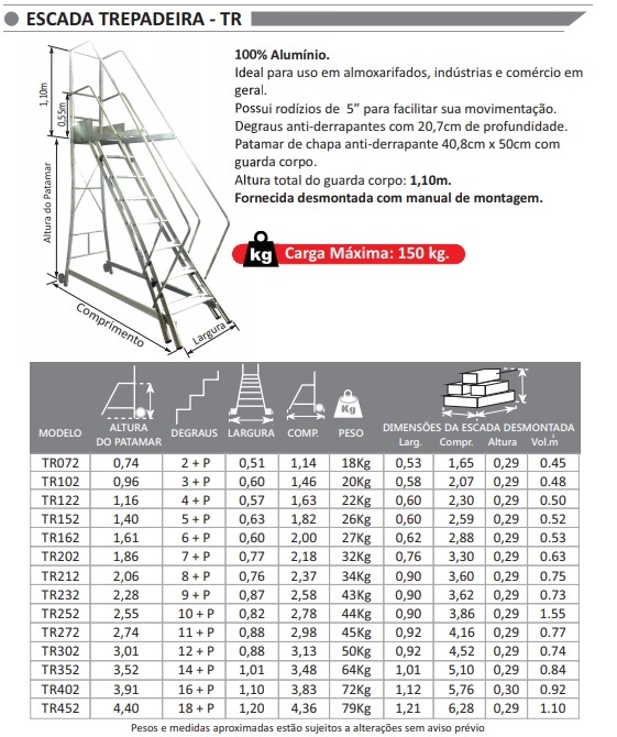 Escada Trepadeira Aluminio 09 Deg + Plat 2,28 mts