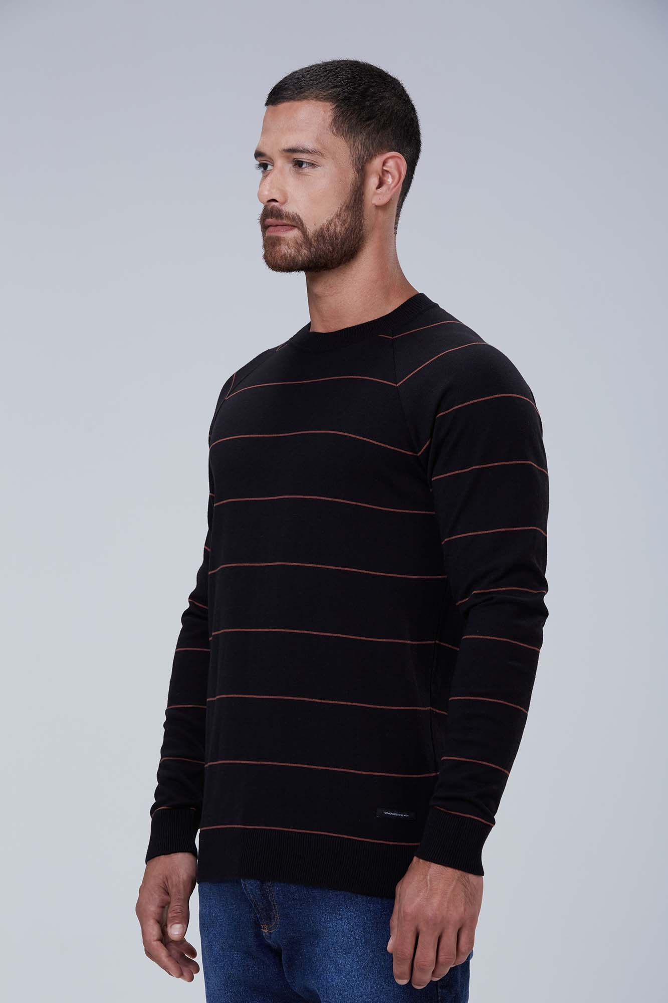 Suéter Mini Stripes Preto e Caramelo