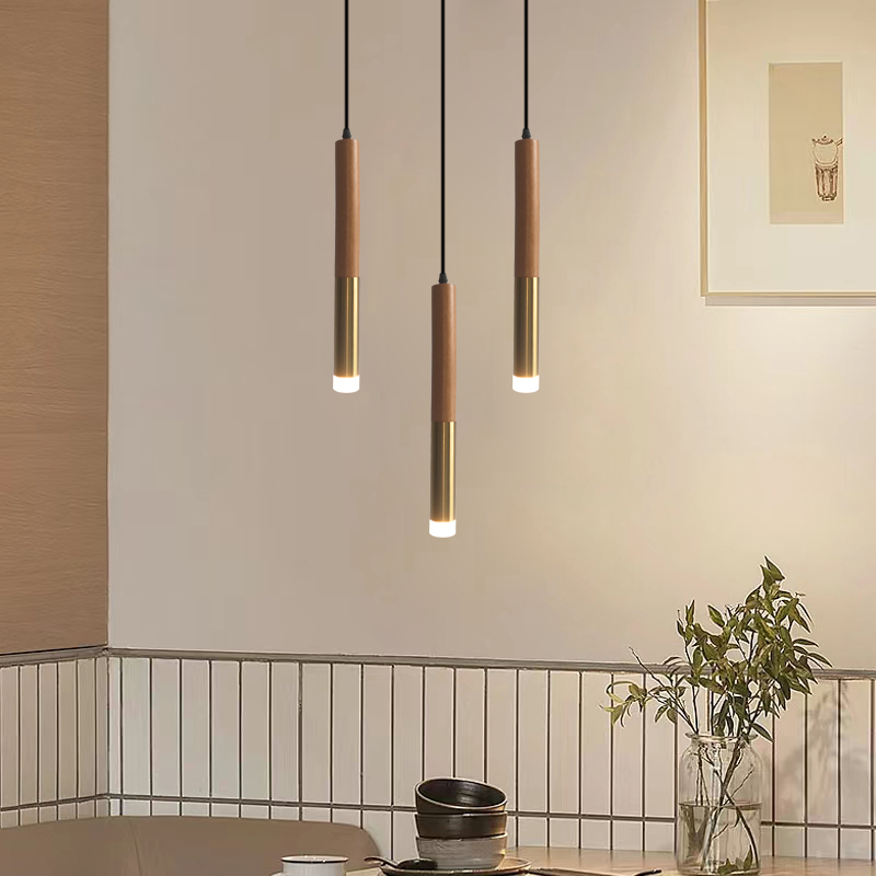 Nordic Long Wooden Rod Chandelier, Luz de cozinha suspensa, Luzes LED pendentes, Iluminação da sala de jantar