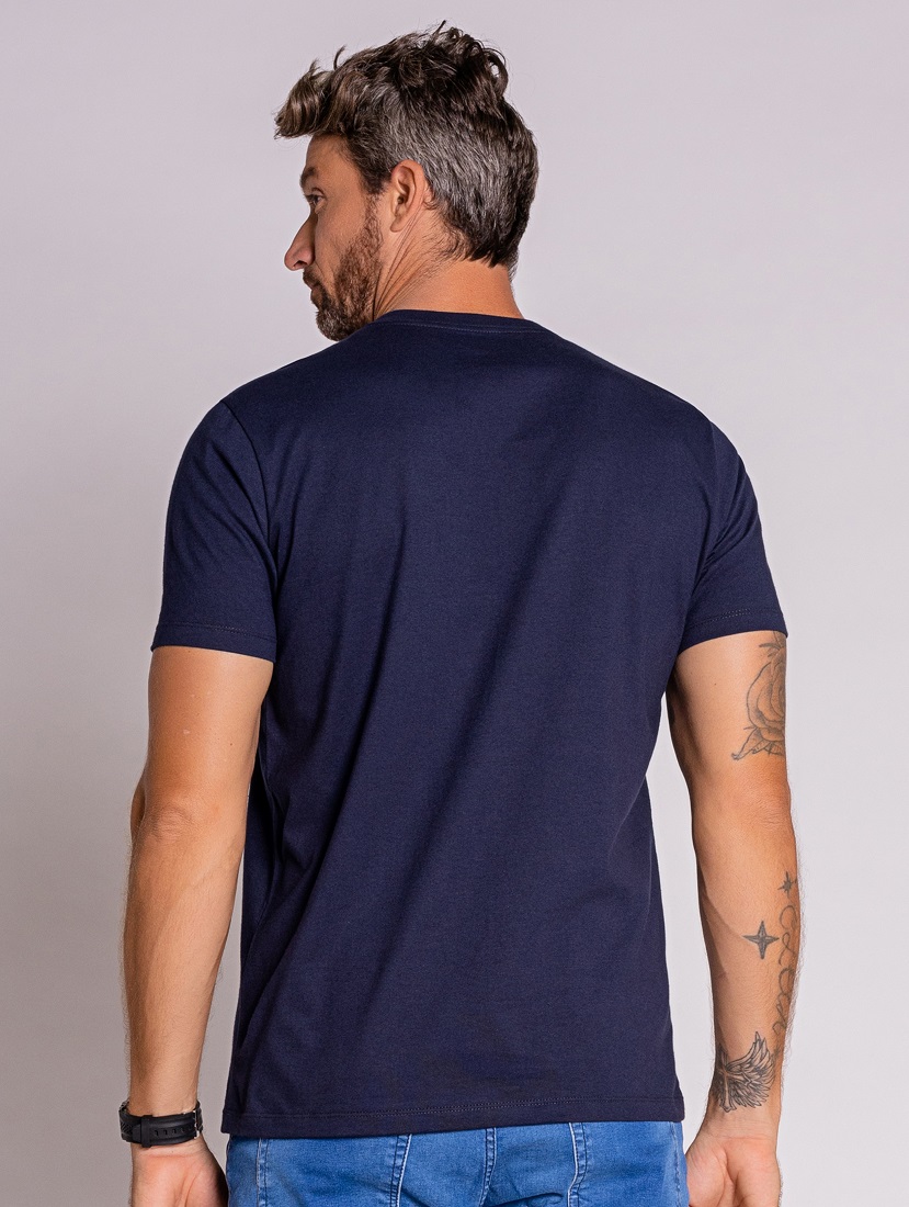Camiseta Azul Marinho Masculina de Algodão  - OVBK