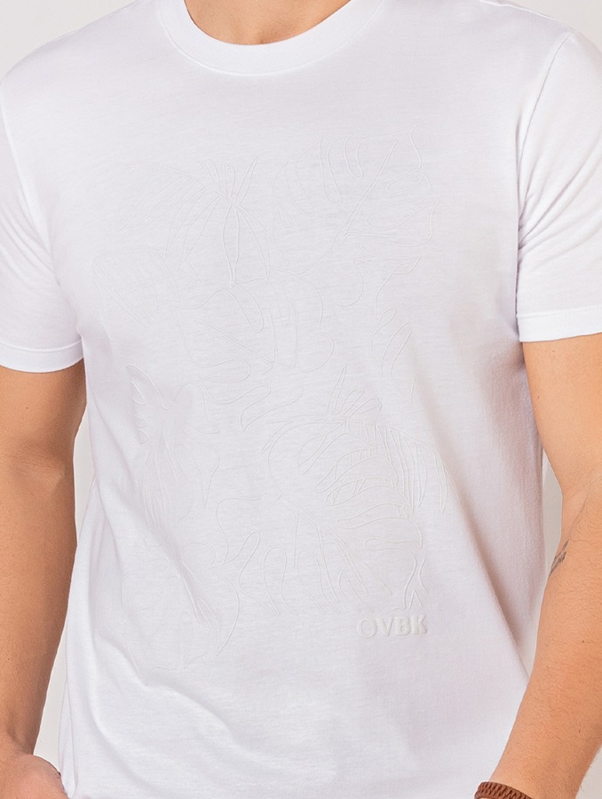 Camiseta Manga Curta Masculina Folhagens Outline Branca - OVBK