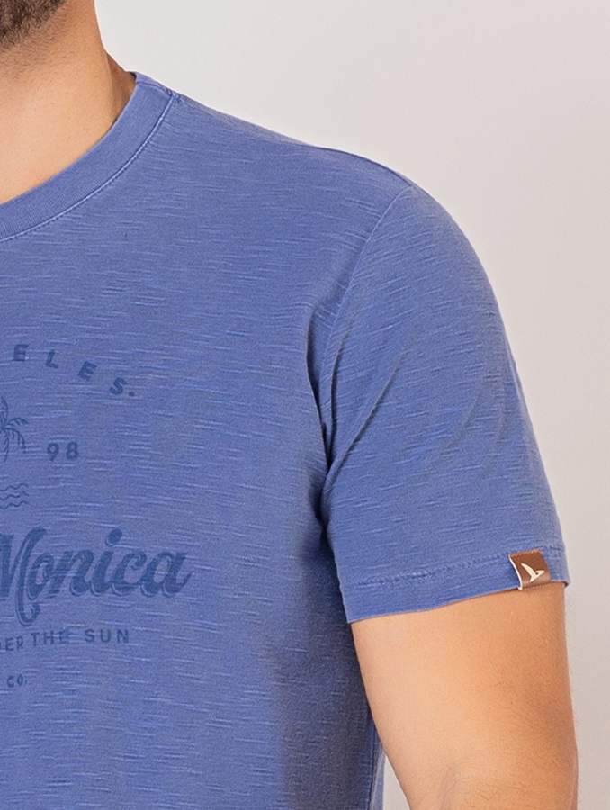 Camiseta Masculina em Flamê Estonada Santa Monica Azul - OVBK