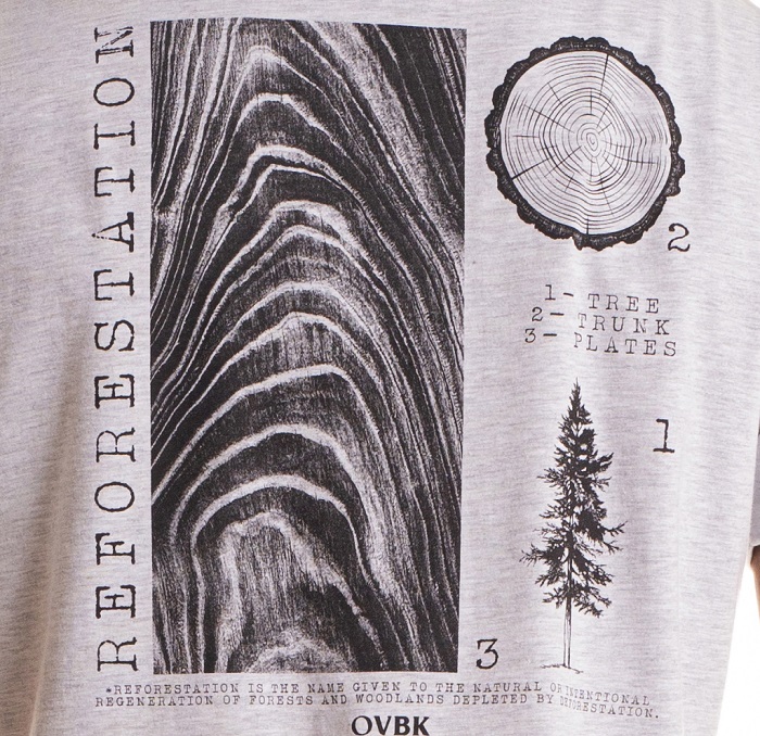 Camiseta Masculina Manga Curta em Algodão e Estampa Reflorestation - OVBK