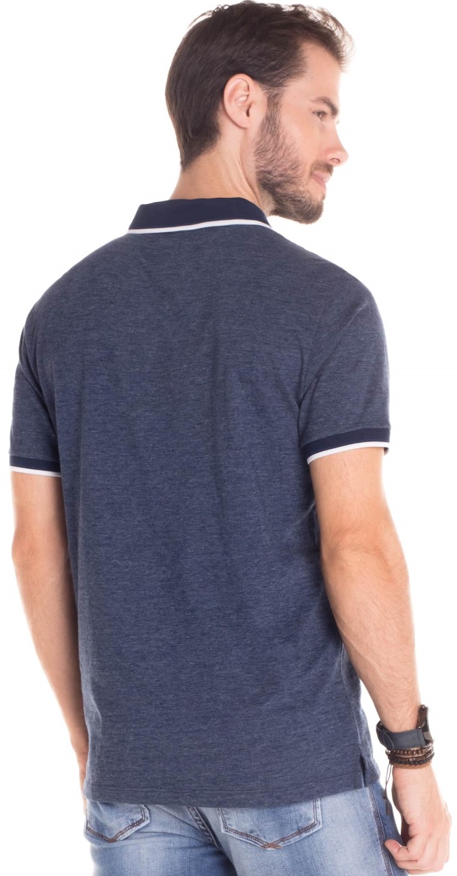 Camisa polo masculina em algodão com poliéster sustentável manga curta