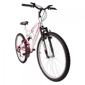 Bicicleta Aro 26 Fullsion 18V Suspensão Feminina Mormaii Branco e Rosa