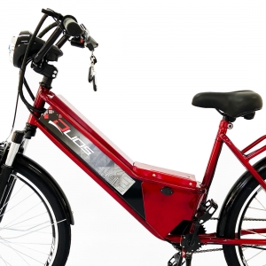 Bicicleta Elétrica Aro 24 800W 48V Confort Vemelha Com Cestinha