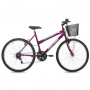 Bicicleta Feminina Aro 26 MTB Q19,5 Safira 18V com Cesta Mormaii