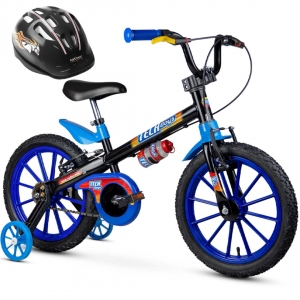 Bicicleta Infantil com Rodinha e Capacete Tech Boys Aro 16 Nathor