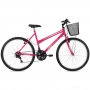 Bicicleta MTB Aro 26 DONNA 18V com cesta Free Action Rosa Barbie