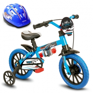 Bicicletinha Infantil Aro 12 Veloz Menino com Capacete Azul Nathor