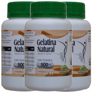 Gelatina Colágeno Natural 100 cápsulas de 500mg Kit com 3