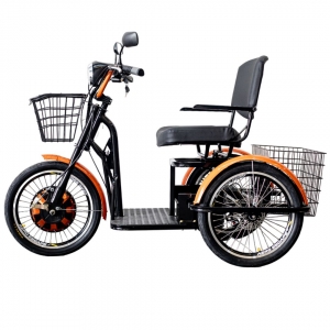 Triciclo Elétrico 800W Cadeira Giratória Almofadada Suspensão Preto com Laranja