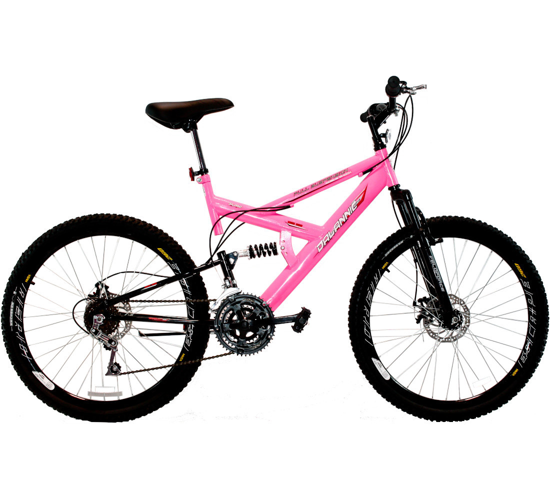 Bicicleta Aro 26 MTB 18V Full Suspention Duplo Freio a Disco Max 260 Pink