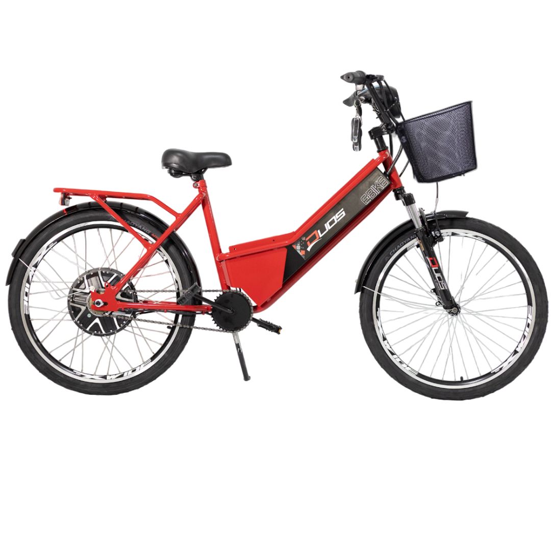 Bicicleta Elétrica com Bateria de Lítio 48V 13Ah Confort Vermelho Cereja com Cestinha