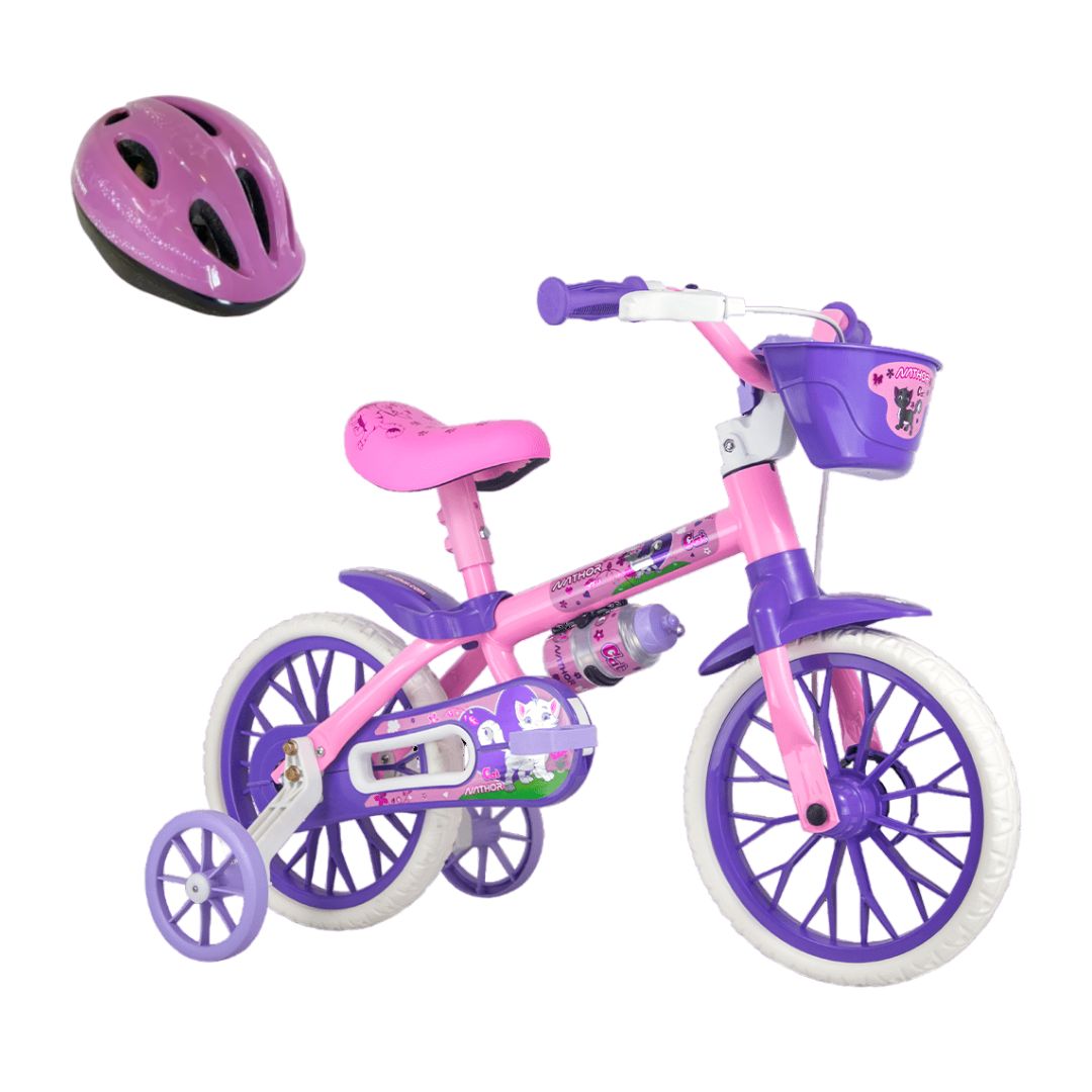 Bicicleta Infantil Aro 12 Feminina Cat Selim Macio Capacete