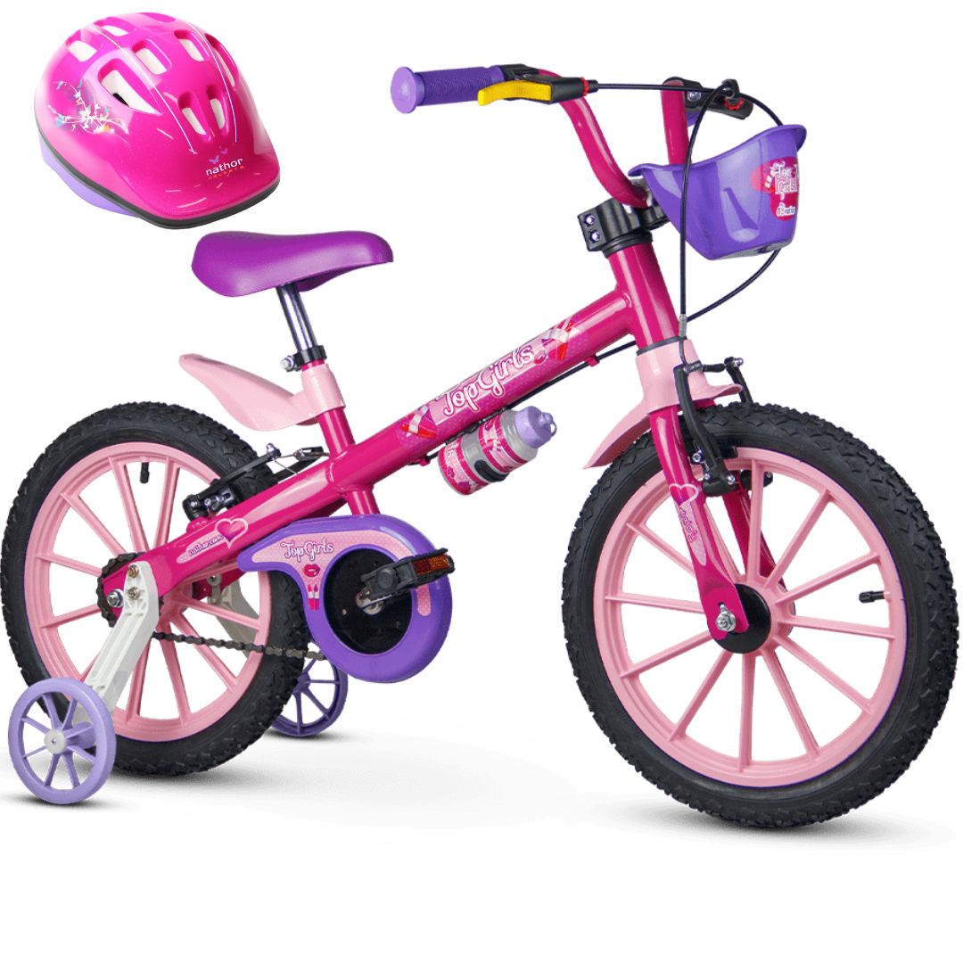 Bicicletinha Infantil para Menina com Rodinha e Capacete Top Girls Aro 16