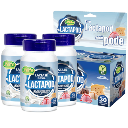 Lactapod Enzima Intolerância a Lactose 30 cáps Kit com 3