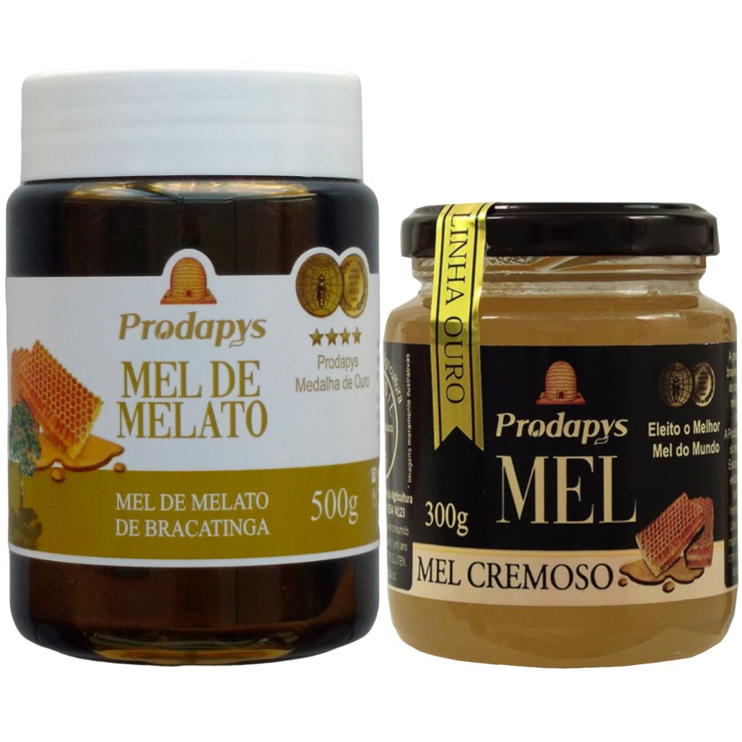Mel Melato de Bracatinga 500g e Mel Cremoso Linha Ouro 300g