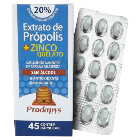 Própolis + Zinco Quelato - Suplemento Alimentar 45 cápsulas sem Álcool