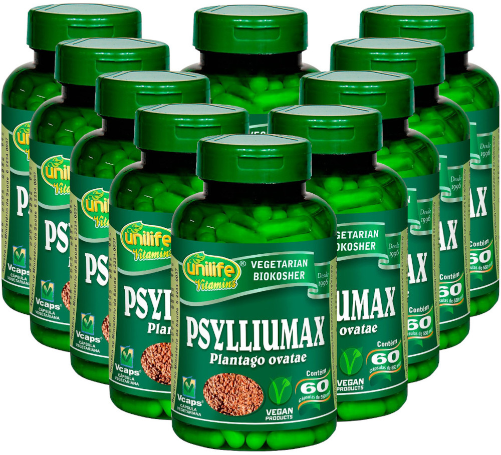 Psylliumax Psyllium 60 cápsulas 550mg Kit com 10
