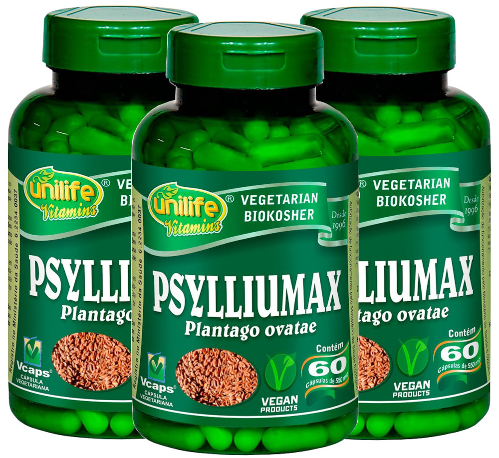 Psylliumax Psyllium 60 cápsulas 550mg Kit com 3