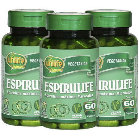 Spirulina Espirulife 60 cápsulas 500mg Kit com 3