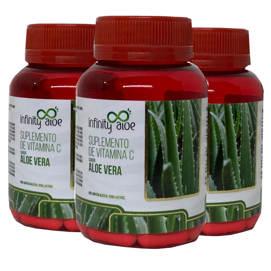 Suplemento de Vitamina C Babosa (Aloe Vera) 60 cápsulas Kit com 3