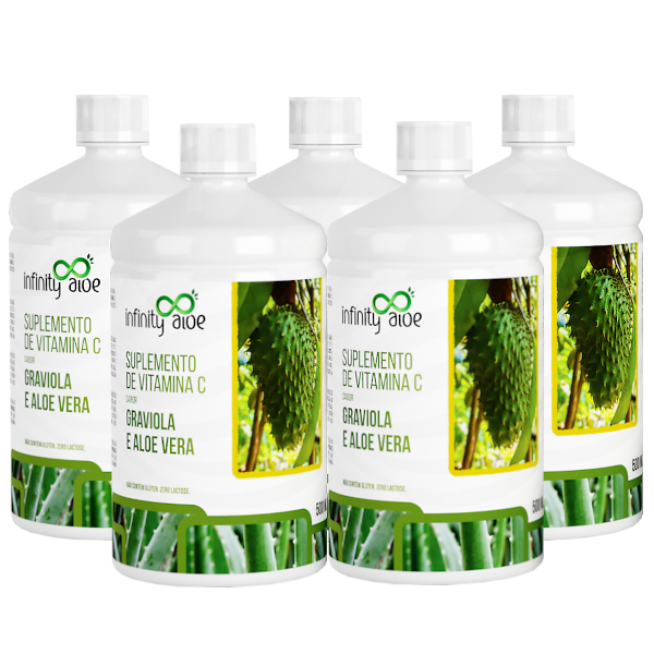 Suplemento de Vitamina C Sabor Babosa Aloe Vera com Graviola 500ml Kit com 5 - Infinity