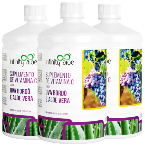 Suplemento de Vitamina C Sabor Babosa Aloe Vera com Uva Bordô 1L Kit com 3 - Infinity