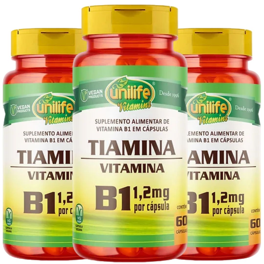 Vitamina B1 Tiamina Vegana 60 cápsulas de 500mg Kit com 3