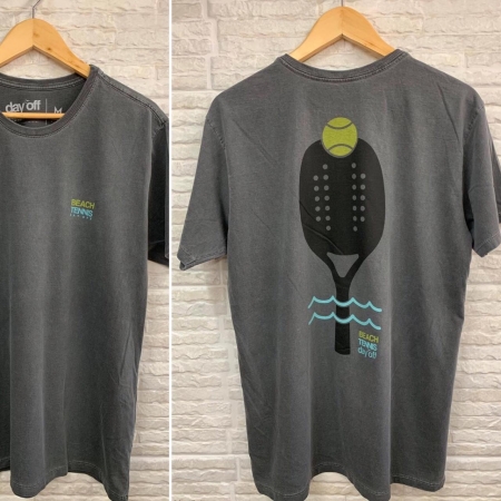 Camiseta T-Shirt  Beach Tennis RAQUETE COSTAS  Preto Chumbo & Verde Água