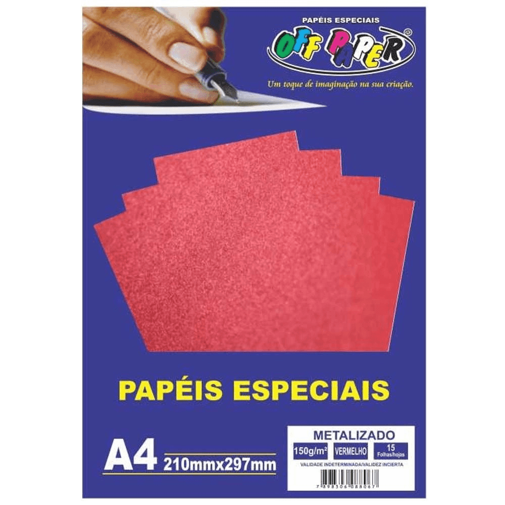 Papel Metalizado 150g Vermelho com 15 folhas - Off Paper