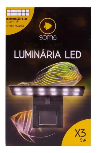 Luminária Soma X3 5w Modelo Preto LEDs Branco P/Aquário